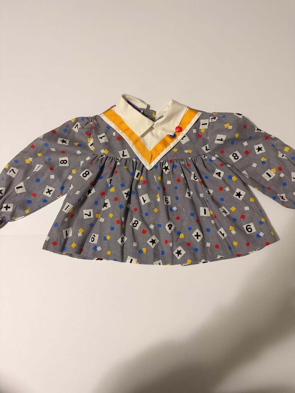 Handstands Vintage Baby Girls Alphabet and Number Print Long Sleeve Collar Dress